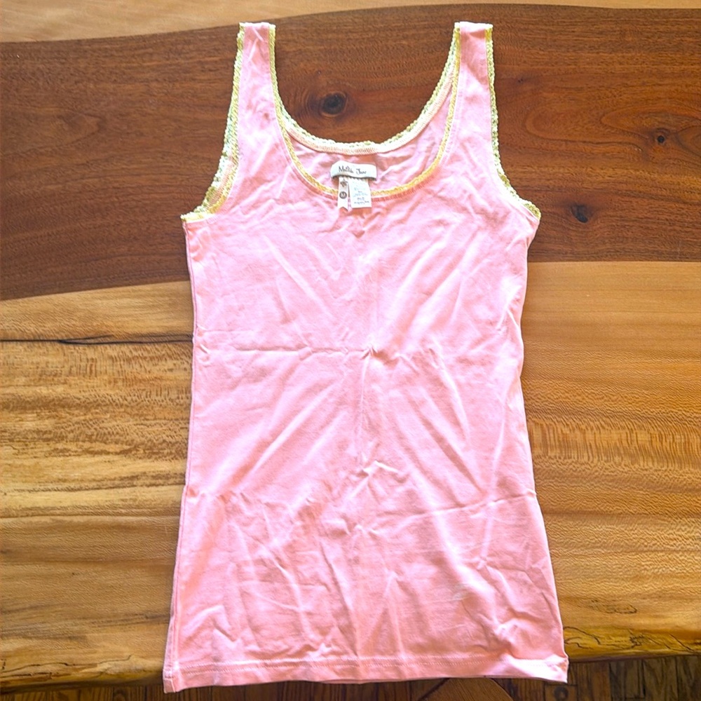 Matilda Jane m pink tank top with yellow lace never worn